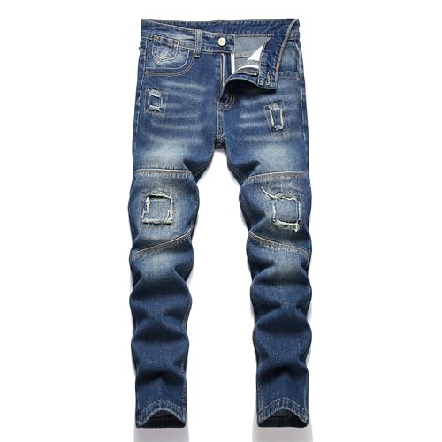 Boy's Ripped Biker Skinny Fit Jeans Comfy Stretch Stylish Moto Denim Jeans Pants