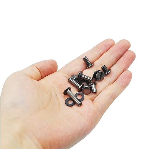 JJWNMLL 15 Stück Chicago schraubnieten Bindungsschrauben, M5*15mm Schrauben Ledernieten Schraubenpfosten Metall nieten Chicago schrauben, für Leder Brieftasche Dekoration Buchbinderei(Schwarz)