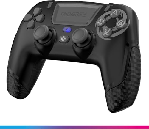 Oniverse Manette sans fil pour PS4 PS3 PC ANDROID iOS, Sortie Casque, Joystick Hall Effect, Batterie Rechargeable 1000mAh, boutons macro, mode Turbo, Wake up, Gyroscope 6 axes, Revolt Wasp Black