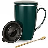 YumKubis Tea Infuser Mug, 17 oz Large Porcelain Tea Cup with Infuser and Lid for Loose Leaf, Home, Office and Gifts