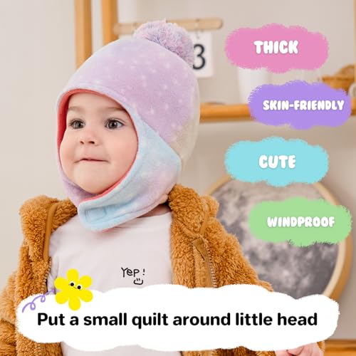 Baby Beanie Hat Pom Full Hood Hat Toddler Winter Hat Fleece Earflap Cap for 6M-4T Boys Girls Winter4