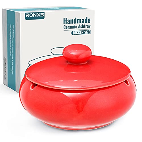 RONXS Cendrier d'extérieur pour terrasse avec couvercle, cendrier coupe-vent pour cigarettes, cendrier en céramique fait à la main pour la maison, le bureau, la décoration intérieure (rouge) Cover