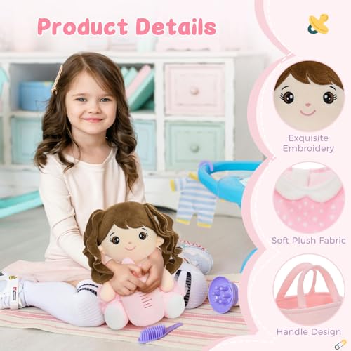 MaoGoLan 6Pcs Pink Baby Doll Set, 11\'\' Baby Doll Accessories, Soft Plush Doll with Portable Bassinet, Blanket, Bottle & Clothes, Pretend Play Set, Ideal Valentine Christmas Birthday Gift for Girls