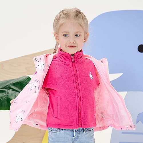famuka Toddlers 3 in 1 Jacket Boys Girls Hooded Windbreaker Outerwear Little Kid Fleece Coat3