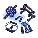 Bauchroller Bauchmuskeltrainer ABS-Roller, 6-in-1 Bauchtrainer, mit Fitnessband, Liegestützhilfe, Heimmatten, Fitnessgeräte, Bauchmuskelroller, geeignet für das Training zu Hause