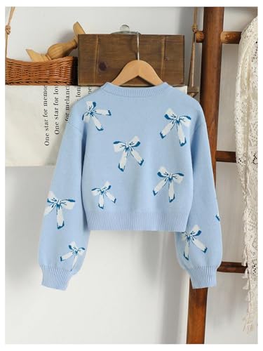 Image of WDIRARA Girl's Cute Bow Sweater Crew Neck Long Sleeve Pullover Knit Tops
