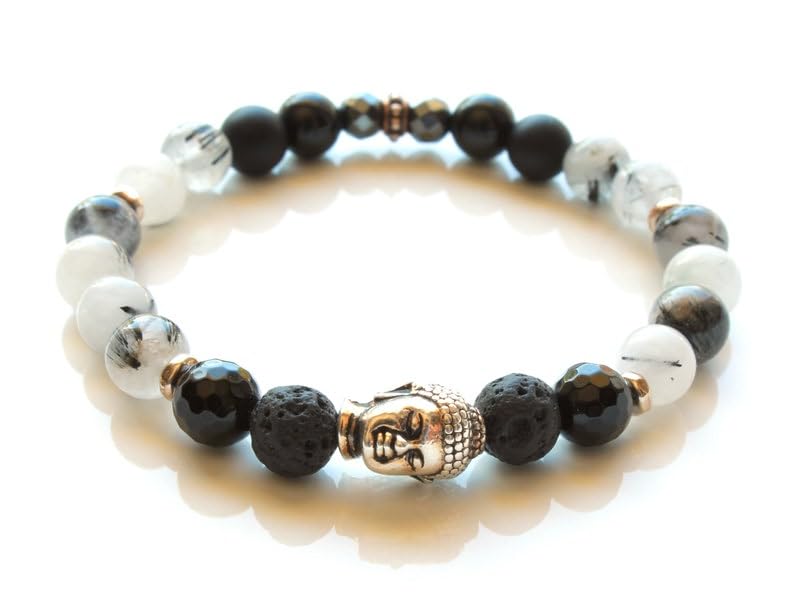 Bracelet rutilé noir et spinelle 7 pouces, le cadeau idéal pour homme et femme