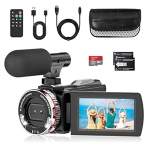 Videokamera 4K 60FPS Camcorder, 48MP 21X Digitalzoom Vlogging Kamera für YouTube, 3.0“ 270°Drehbarer Screen Vlog Camera, Video Kamera mit Externem Mikrofon, Fernbedienung, 32 GB Karte, 2 Batterien