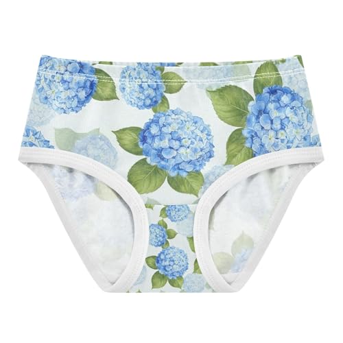 Watercolor Blue Hydrangea Flowers Toddler Girls Underwear, Girls Underwear Cotton, 2T–8 Years