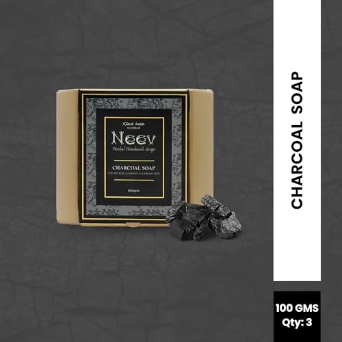 Neev Herbal Activated Charcoal Soap – 3 × 100 g, Deep Pore Cleansing, Organic, Paraben‑free, Zero Chemicals