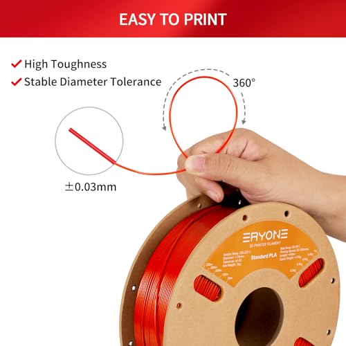 Image of ERYONE PLA Filament 3D Printer PLA Filament 1.75mm + /- 0.03mm, PLA Filament 1KG Cardboard Spool(2.2LBS), Red