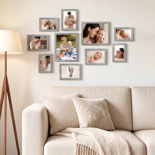 Image of upsimples Picture Frames Set of 10, Including 8x10, 5x7, 4x6 Gray Frame | Multi Picture Frames Collage Wall Decor, Gallery Wall Frame Set, Gift For Christmas, Mothers' day, Wedding, Dorm, Living Room