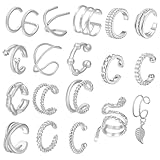 18Pcs Pendientes Sin Agujero Mujer Pendientes Oreja Sin Agujero Pen-dientes Ear Cuff Plata Earcuff Pla-ta Ear Cuffs No Requiere Perforación Ajustable Hipoalergénico Unisex (Plata)