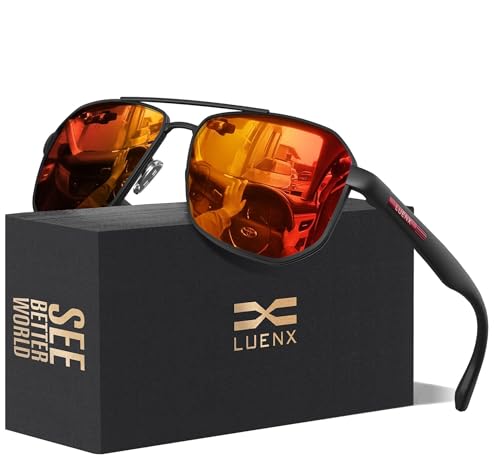 LUENX Óculos de sol aviador masculino com lentes polarizadas quad...