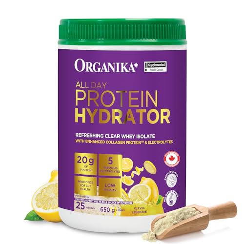Organika Protein Hydrator, Classic Lemonade – Clear Whey Isolate with Electrolytes, Collagen & Probiotics – Light, Easy-to-Digest Drink Mix, 20g Protein per Serving - 650g by Organika - Used condition - CA$47.05