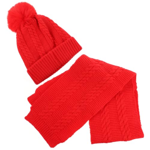 Gorro y bufanda de lana roja ropa de invierno cuello
