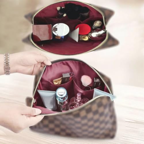 Brown Checkered Makeup Bag Set