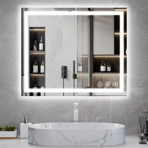 Image of Koonmi 36 inchx24 inch LED Bathroom Mirror with Anti-Fog | 90CRI Shatterproof Vanity Mirror with Backlit + Front Lit, Easy Install for Modern Bathroom and Hotel (IP65)