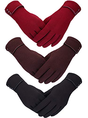 Image of Patelai 3 Pairs Womens Gloves Winter Touchscreen Texting Phone Windproof Gloves Warm Fleece Lined Cold Weather