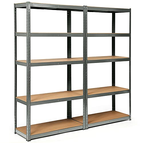 ERGOMASTER 5 Tiers Steel Shelves for Storage Heavy Duty Garage Organization Utility Shelf Rack for Books, Kitchenware, Tools Bolt-Free Assembly 36 x 16 x 72 inches (2PCS,Gray)