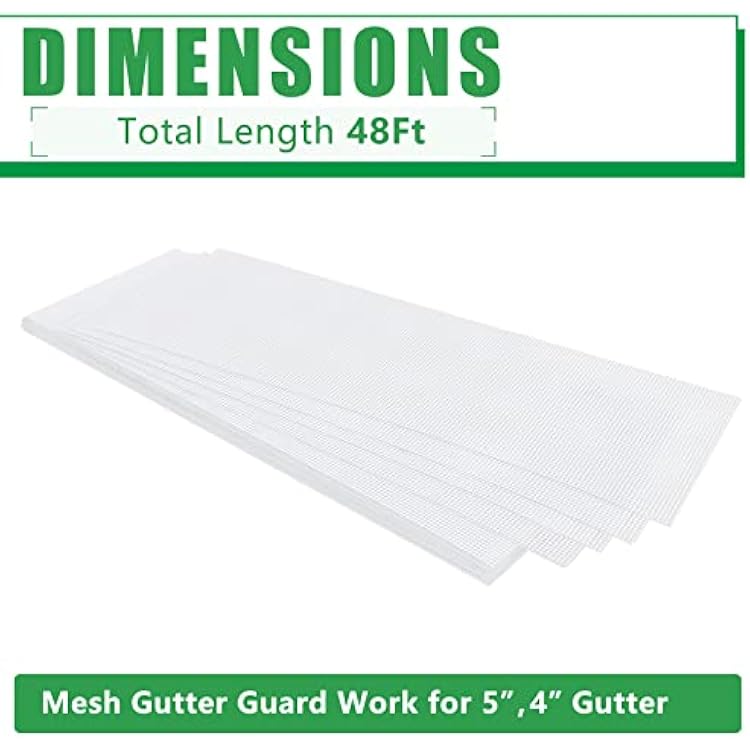 Forestchill Gutter Guards, 48Ft Stainless Steel Gutter Guard, Universal Fit 5, 4 Gutters, Micro Mesh Leaves Gutter Screen, White