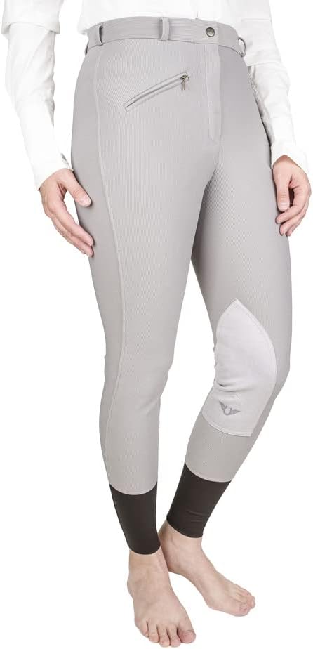 TuffRider Ladies Ribb Knee Patch Breeches - Gray - 36