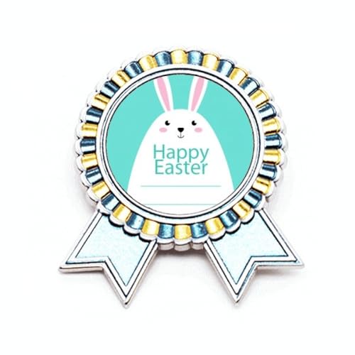 Badge Happy Easter et lapin bleu pour accessoiriser vos tenues de Pâques