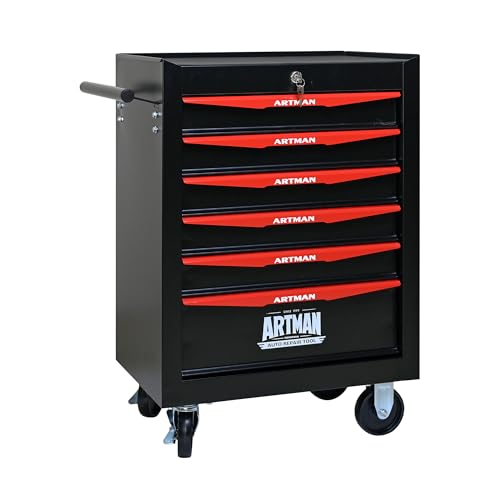 FammyLoft Rolling Werkzeugkoffer, Metall Werkzeugkiste mit 6 Schubladen, Werkzeugkasten Kugellagerschubladenrutschen, Schubladenschrank Werkstatt, Stahlwerkzeugspeicherbox, Schwarz