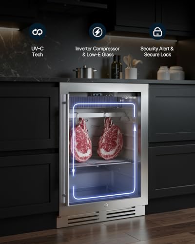 Image of Upstreman 149 LBS Dry Aging Fridge for Steaks, 98L Dry Ager for Meat, Ribeye, Lamb, Ham, Professional Dry Age Fridge for Restaurant /Bar /Kitchen, Premium Aged Beef in 21-45 Days (3.5 cu.ft)