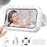 最安!【曲面伸縮式モデル&貼り付けシール3枚付き】 スマホ 防水ケース Phone防水ケース 壁掛け スマホ防水ケース 調整可能 スマホスタンドケース OTVEE 360度回転 強力粘着 防水携帯電話ボックス 落下防止 壁/卓上/浴室/キッチン/トイレ/洗面所/メイク 内部スペース 6.8インチ以下対応 約18*9センチ ホワイト 白