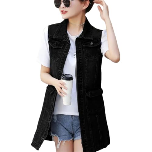 Women's Denim Vests Spring Summer Ripped Long Hole Jeans Waistcoat Fahion Sleeveless Casual Jacket