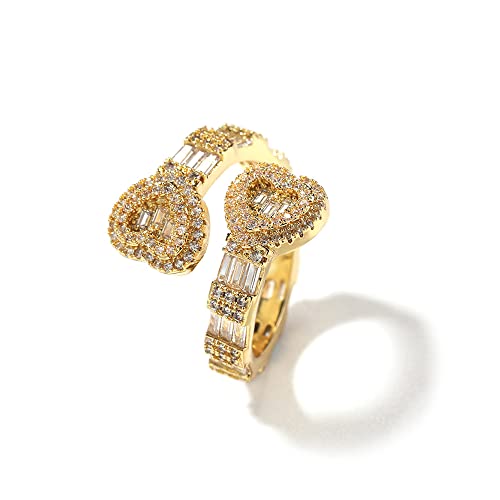 OIDIMS Iced Out Baguette Cz Adjustable Heart Ring All Match Bling Dainty Gold Silver Pinky Ring Wedding Engagement Rings for Women Luxury Gift Birthday Xmas Anniversary Promise Statement