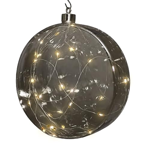 Weihnachtsdeko im großen Glas 31 LED Glas Disc 12 cm warm weiß beleuchtet - transparent anthrazit -...