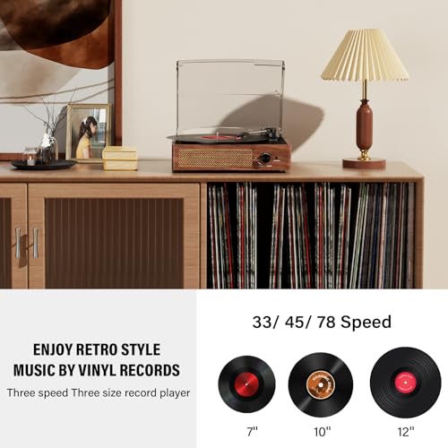 Image of Vinyl Record Player Turntable with Built-in Bluetooth Receiver & 2 Stereo Speakers, 3 Speed 3 Size Portable Retro Record Player for Entertainment and Home Decoration