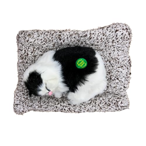 Image of Cute Sleeping Cat Soft Toy, Black & White, Medium