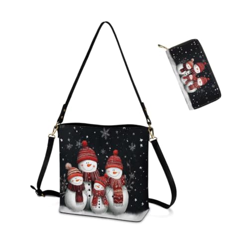 Image of HUGS IDEA Leather Purses and Handbag for Women Bucket Bag with Wrist Wallet 2 Packs