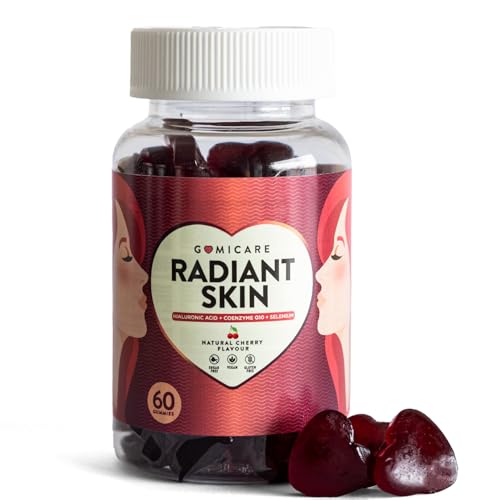 GOMICARE - Gominolas de Ácido Hialurónico + Coenzima Q10 + Selenio + Vitamina C, E y ZInc - Para mantener la piel hidratada y antienvejecimiento - 60 unidades - Veganas - Sin Azúcar - Sin Gluten