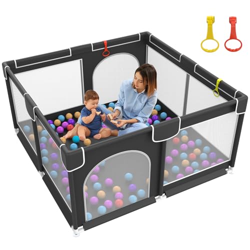 ベビーサークル メッシュ 130×130×66cm 小さめ 赤ちゃん サークル グレー クッション付き 安全設計 コンパクト収納 洗えるカバー 片付け簡単 室内用 柔らかい保護フレーム き 滑り止め 吸盤付き 工具不要 簡単組立の画像