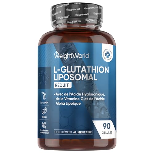 Glutathion Liposomal Réduit 1000mg - 90 Gélules Vegan – Glutathion Liposomal Vitamine C, Acide Hyaluronique, Acide Alpha-Lipoïque - Phospholipides de Tournesol - sans Soja et sans OGM