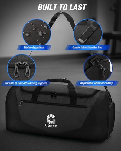 Image of Gonex Gym Duffel Bag 18 inch with Shoe Compartment Wet Pocket, Large Capacity Sports Duffle Bag for Men Women, Workout & Travel Bag with Multiple Pockets, Black, Small (30L)