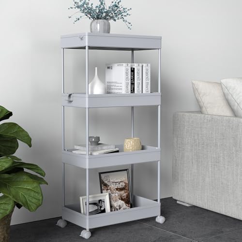 Image of SPACELEAD 4 Tier Rolling Cart with Wheels, Storage Craft Art Trolley Organizer Serving, 3 Hanging Baskets Easy Assembly, for Office, Living Room, Kitchen