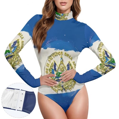 Camisetas manga larga mujer cuello alto con estampado bandera y ajuste compresivo suave 2