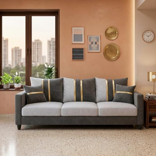 Image of Jester Plush Comfort Sofa | 3 Seater | Luxury Velvet Suede Fabric | Modern Living Room Sofa | Dark Gray - Light Gray