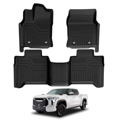 Falafa Floor Mats Fit for Toyota Tundra 2022-2024 CrewMax Cab TPE All Weather Floor Liners for 2022 2023 2024 Toyota Tundra Car Mats Includes Front & Rear 2 Row Non-Slip Odorless Black