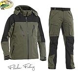 Jacke + Hose / 2 Teiler Fladen Fishing Authentic 2.0 Outdoor & Angel Anzug - Grün-Schwarz - Jacke + Hose Atmungsaktiv Wasserdicht 10.000mm - Angelanzug Gr. S - XXL (S)