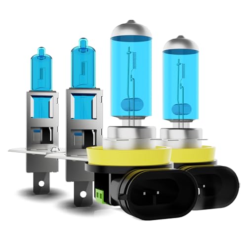 Image of Headlight Bulbs Fit For Ford Focus 2012-2018, H1 H11 High Low Beam 300% Ultra Brighter Halogen Headlight Bulb Combo, 6500k White Light, Pack of 4