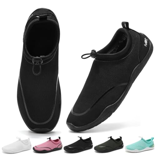 Wizshoe Escarpines Hombre Zapatos de Agua Mujer Suela Gruesa con Agujeros de Drenaje Punta Ancha Zapatillas Deportes Acuáticos Negro 42