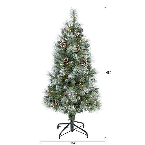 Nearly Natural 4ft. Frosted Tip British Columbia Mountain Pine Artificial Christmas Tree with 100 Clear Lights, Pine Cones and 228 Bendable Branches by Nearly Natural - Image 2