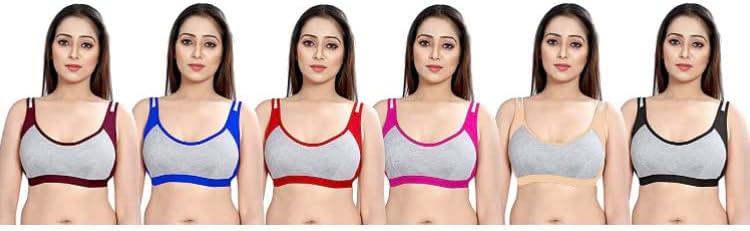 WHALEBONECotton Regular Wear Full Coverage Non Paded Wireless Sports Bra for Gils & Womens Pack of 6