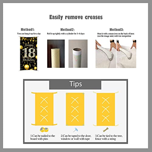 3X6Ft Happy 18Th Birthday Diamond Door Banner 18Th Black Gold Glitter Door Cover Banner Boy Girl Coming-Of-Age Ceremony Party Poster Indoor Outdoor Porch #TOP4